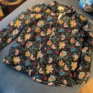 Sezane Pierro Black Silk Cotton Floral Button-Down Shirt